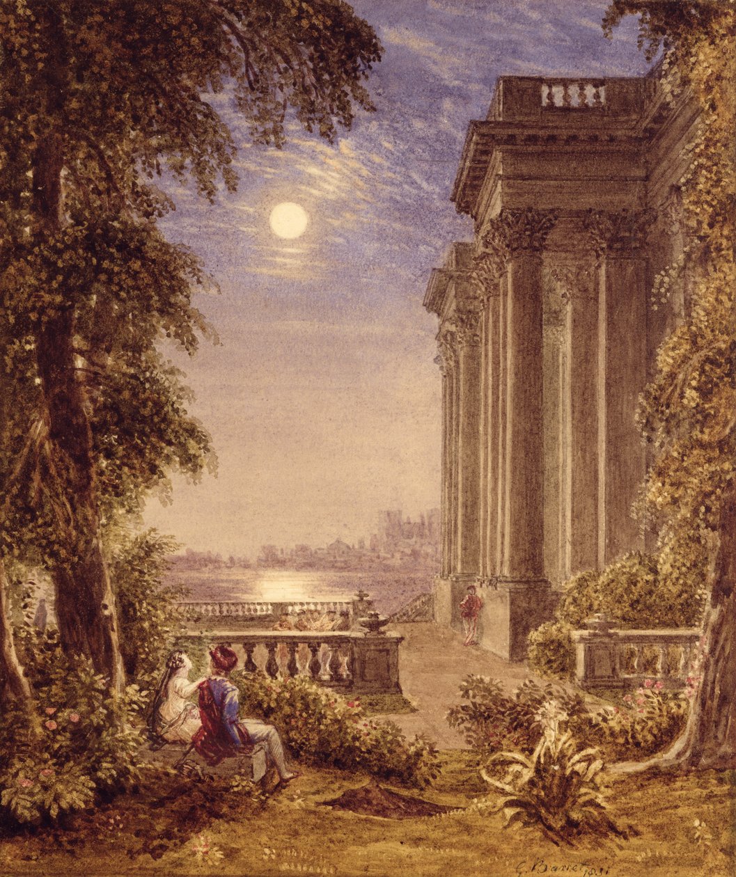 Liefhebbers bij maanlicht, 1831 door George the Younger Barret