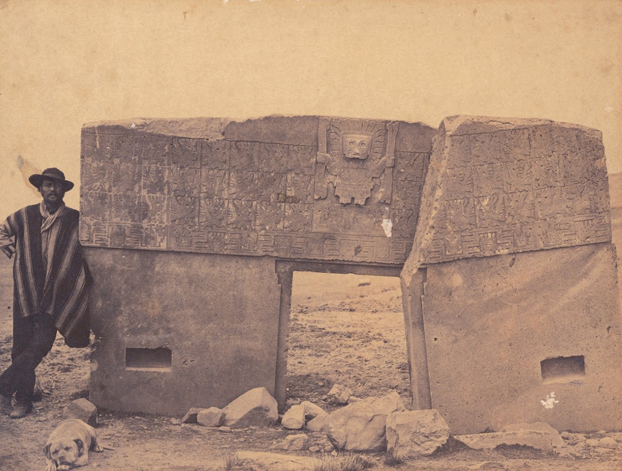 Alphons Stübel bij de Poort van de Zon, Tiahuanaco door Georges B. Von Grumbkow