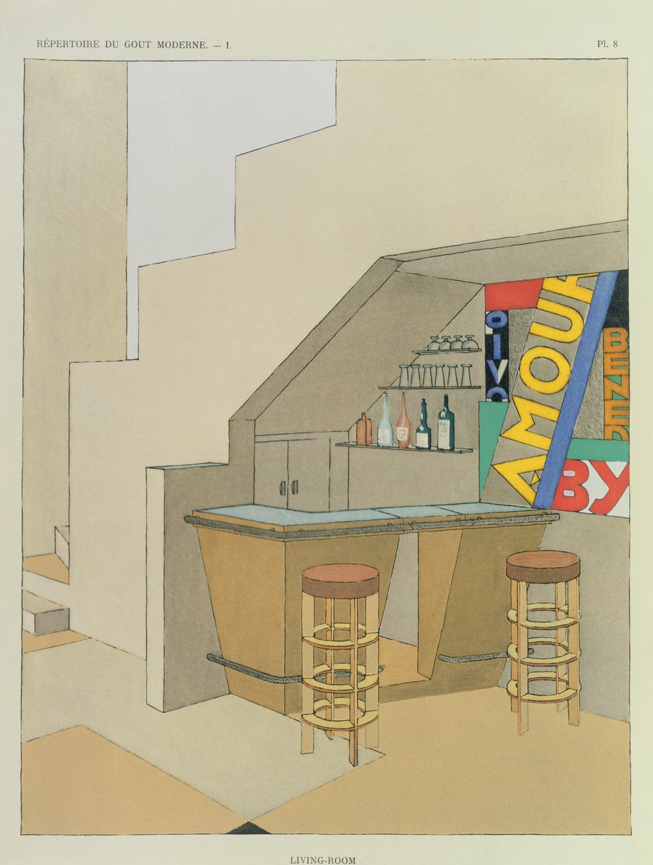 Ontwerp voor een kleine bar, uit een Franse interieurontwerp publicatie van 200 prenten, ca. 1928-29 door Georges Djo Bourgeois