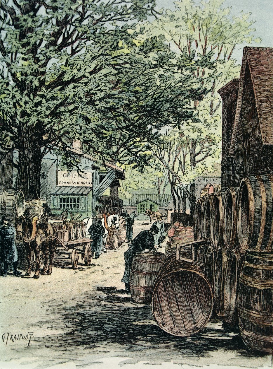 Wijnpakhuizen in Bercy in Parijs, 1890 door Georges Fraipont