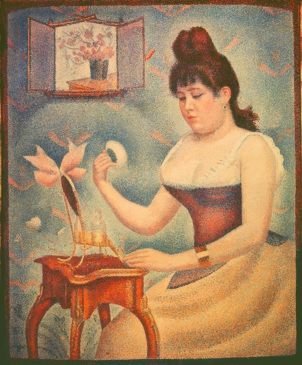 Jonge vrouw die zich poedert door Georges Seurat