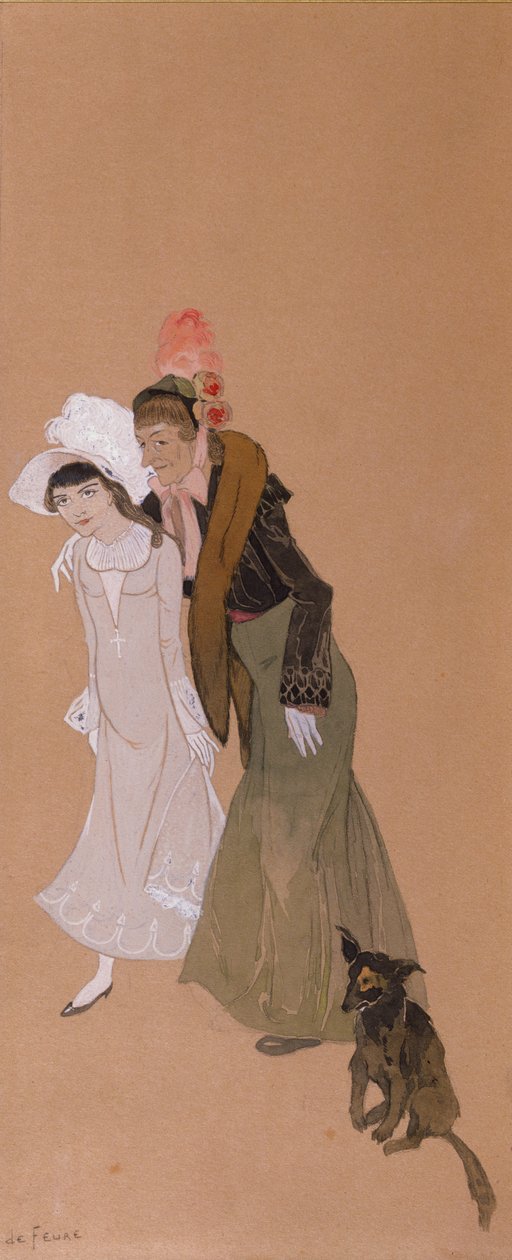 Mevrouw Alvarez met haar kleindochter, Gigi, 1943 door Georges de Feure
