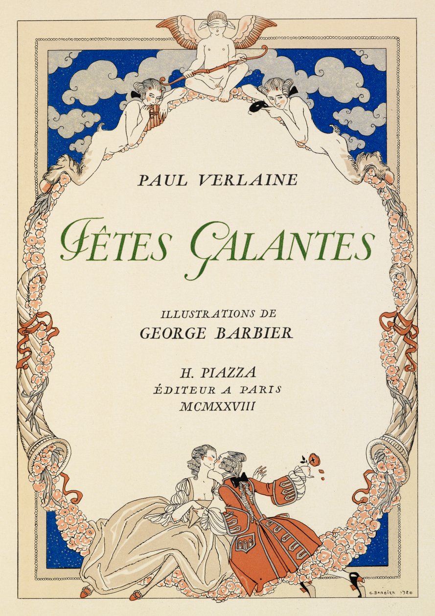 Een man en vrouw die kussen door Georges Barbier