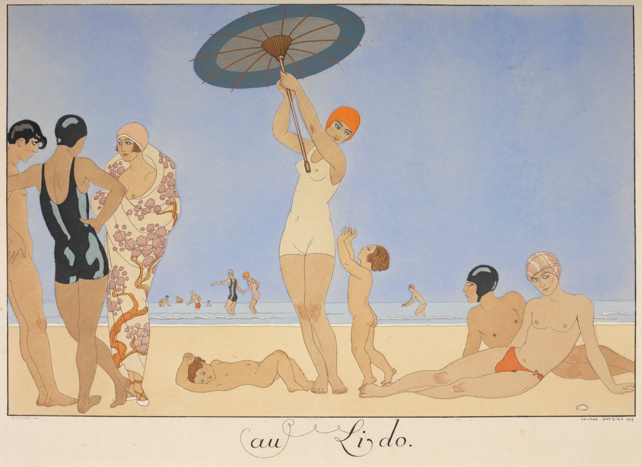 Au lido. Mensen op een strand door Georges Barbier