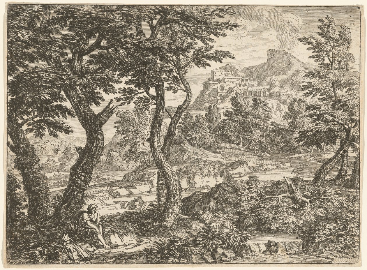 Landschap met een rustende reiziger door Georges Focus
