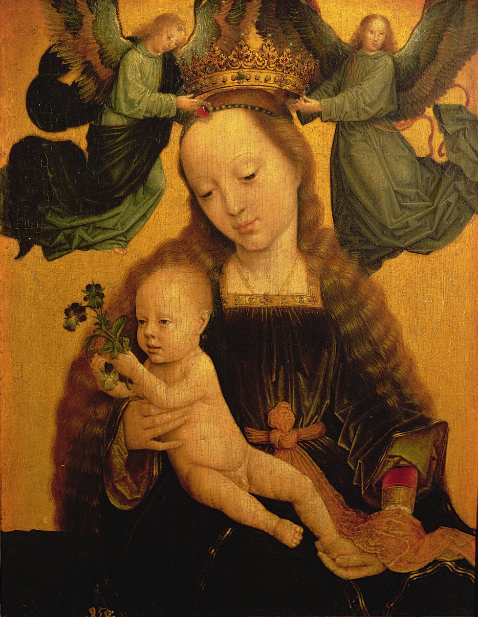 Madonna en Kind gekroond door twee engelen, ca. 1520 door Gerard David