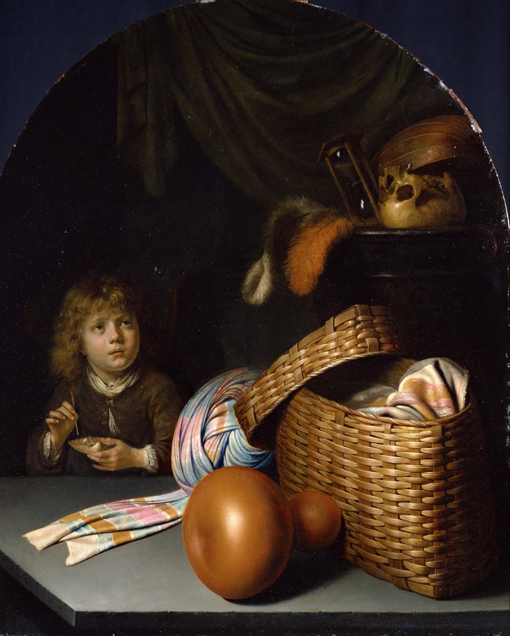 Stilleven met een Jongen die Zeepbellen Blaast door Gerrit Dou