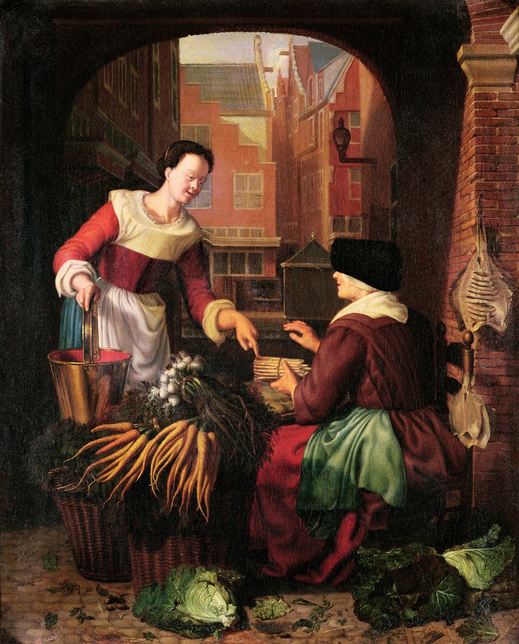 De groenteverkoper door Gerrit Dou