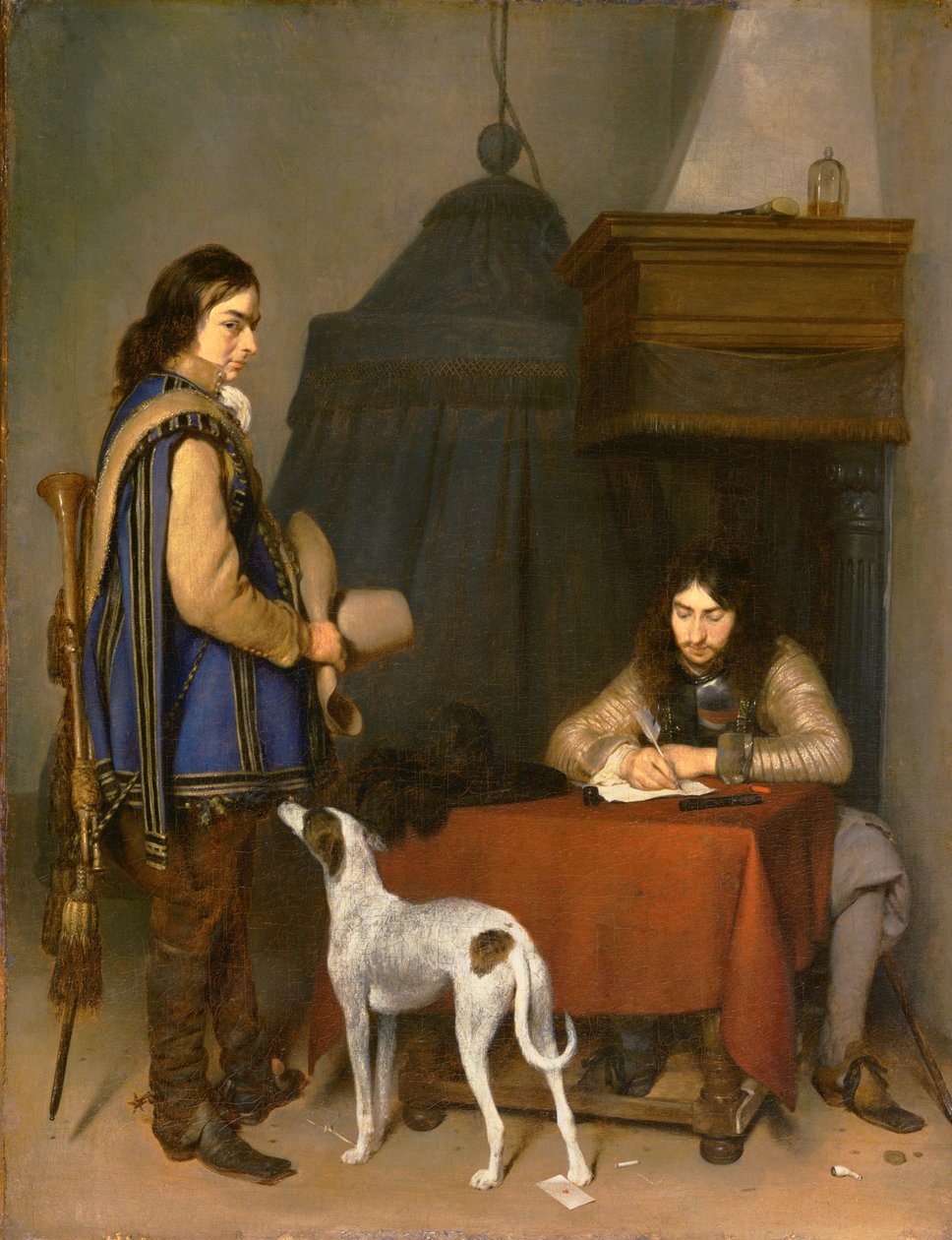 Officier die een Brief Schrijft, met een Trompetter door Gerard ter Borch