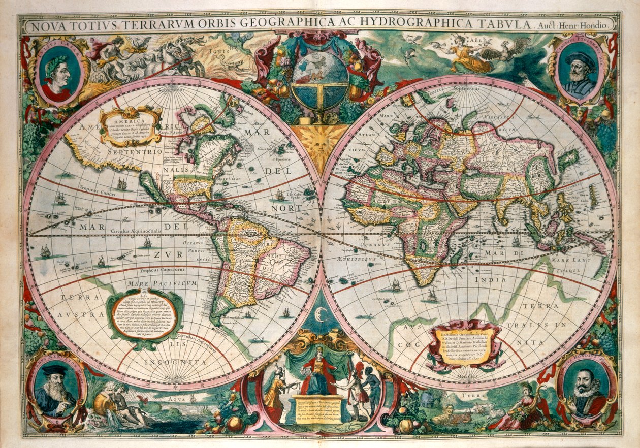 Wereldkaart, Amsterdam 1633 door Gerard (after) Mercator