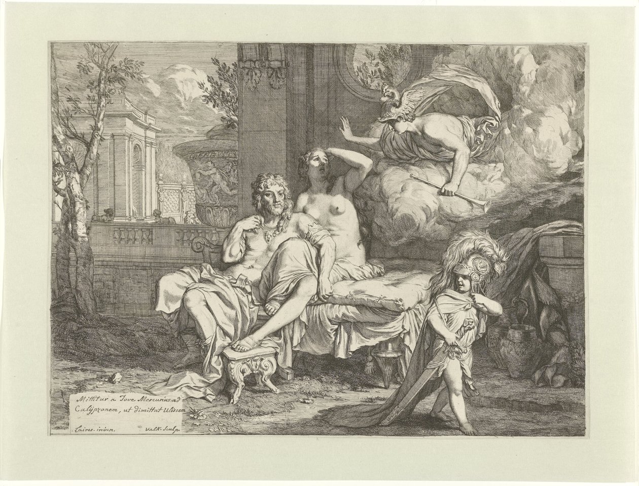 Hermes beveelt Calypso om Odysseus vrij te laten door Gerard Valck
