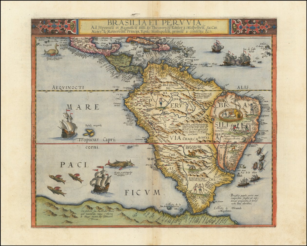 Kaart van Zuid-Amerika, 1593 door Gerard de Jode