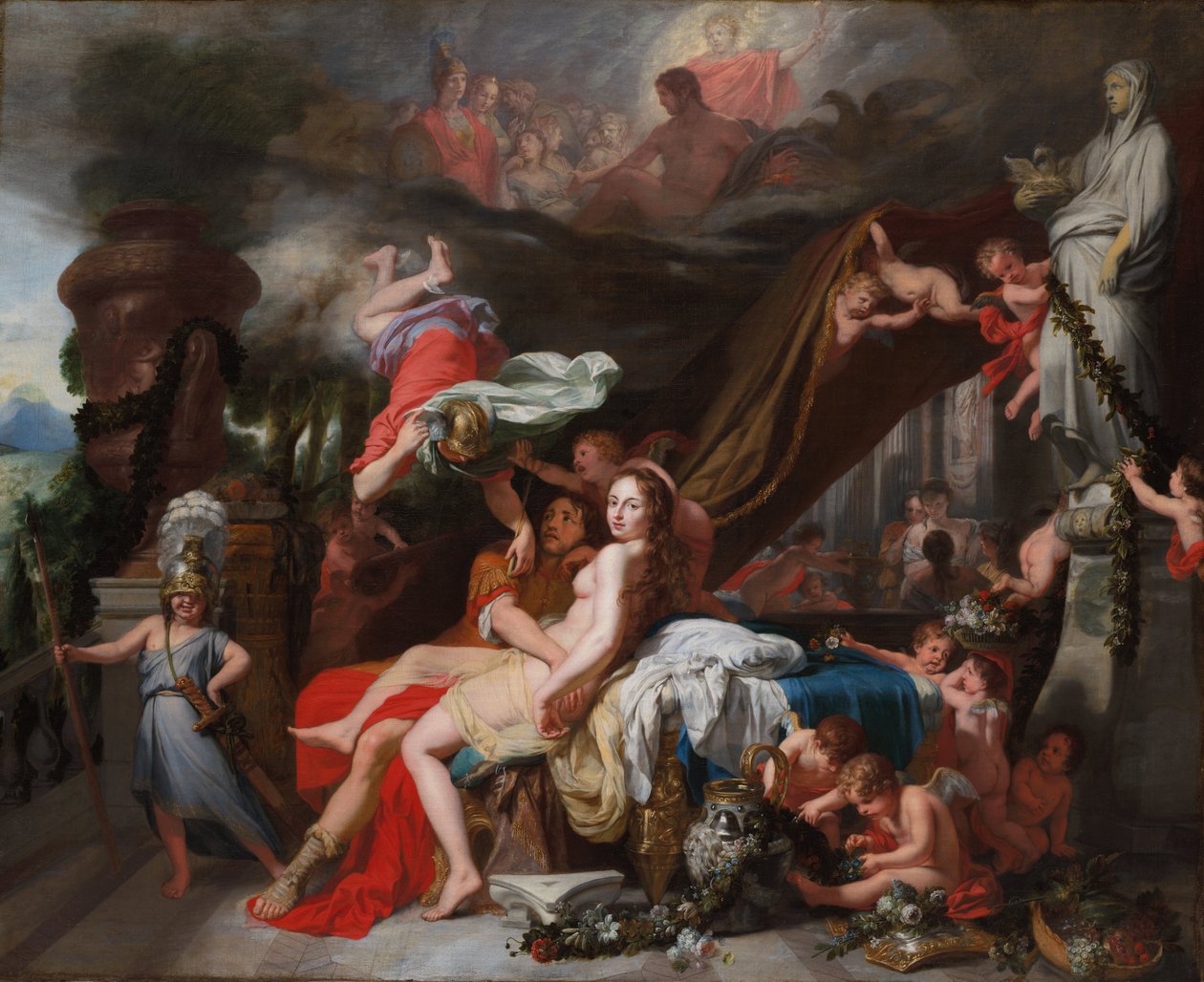 Hermes beveelt Calypso om Odysseus vrij te laten door Gerard de Lairesse