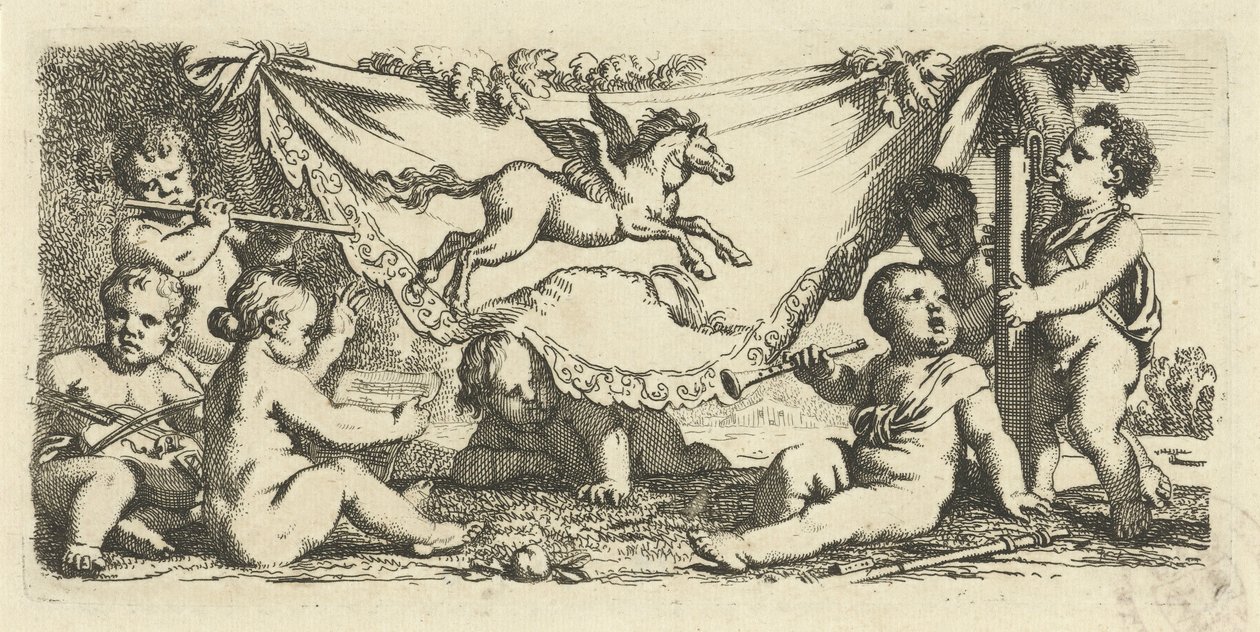 Musicerende putti met Pegasus door Gerard de Lairesse