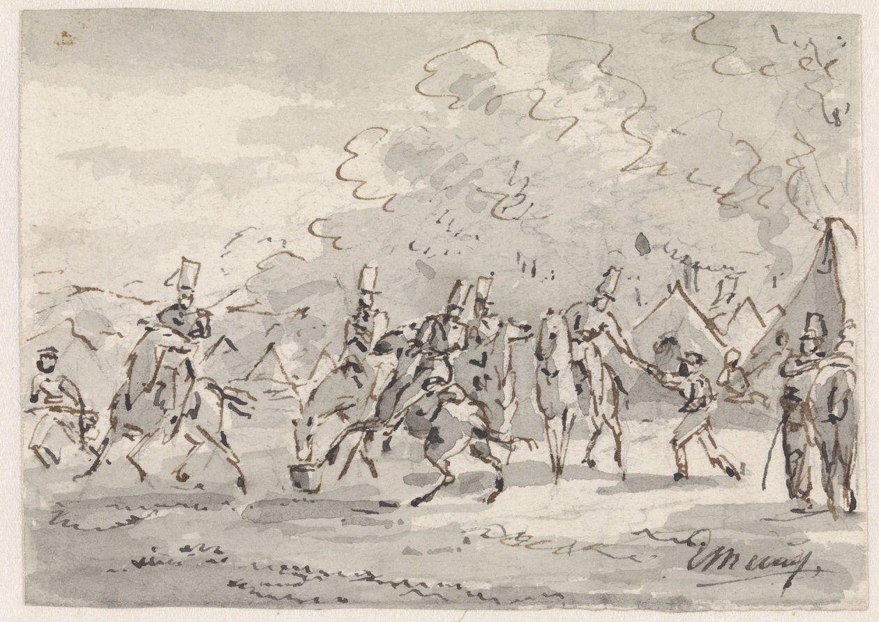 Cavalerie bij tentenkamp door Gerardus Emaus de Micault