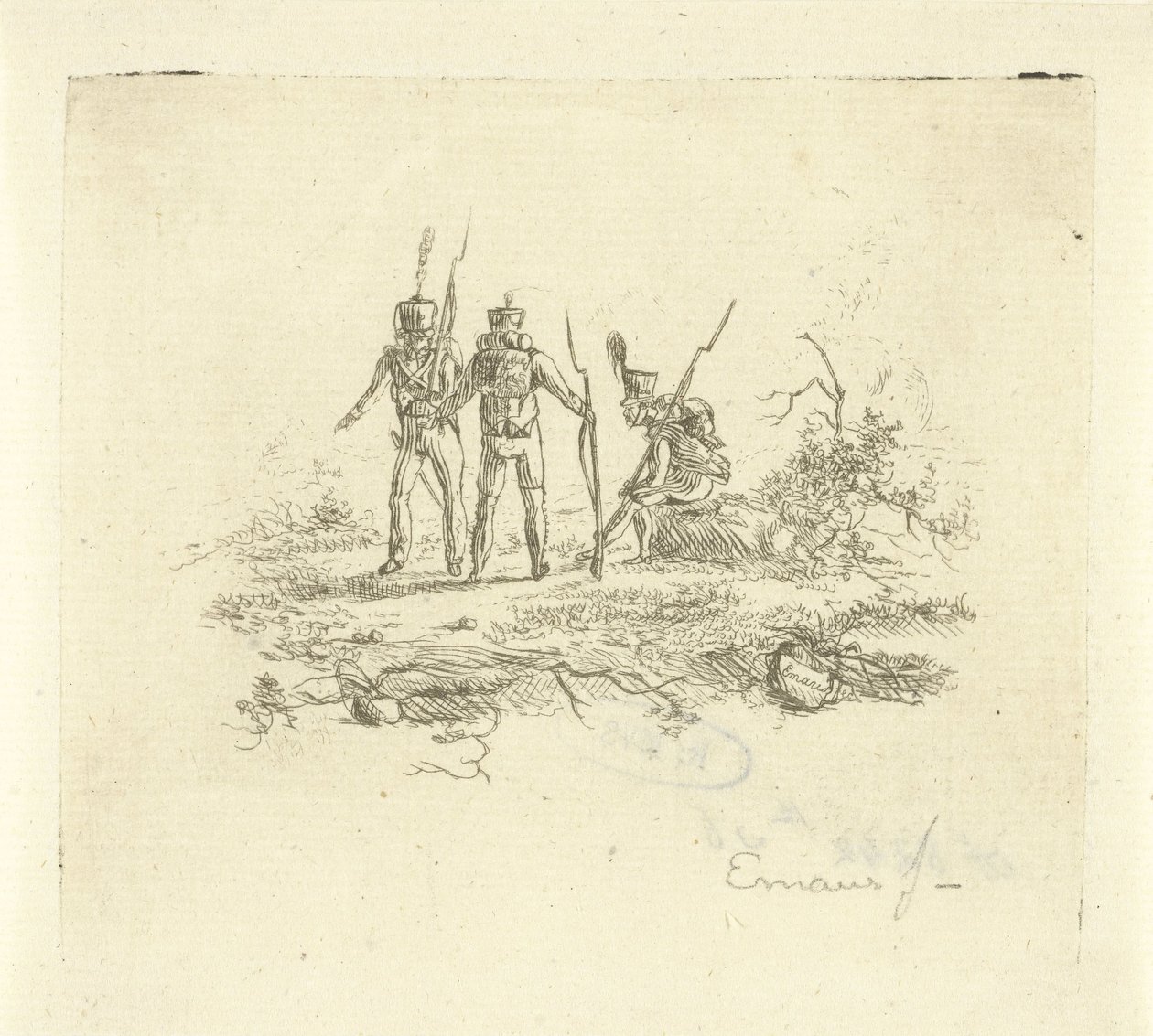 Drie infanteristen door Gerardus Emaus de Micault