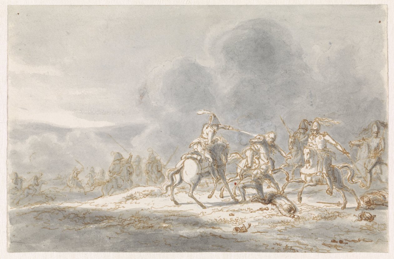 Ruitergevecht door Gerardus Emaus de Micault