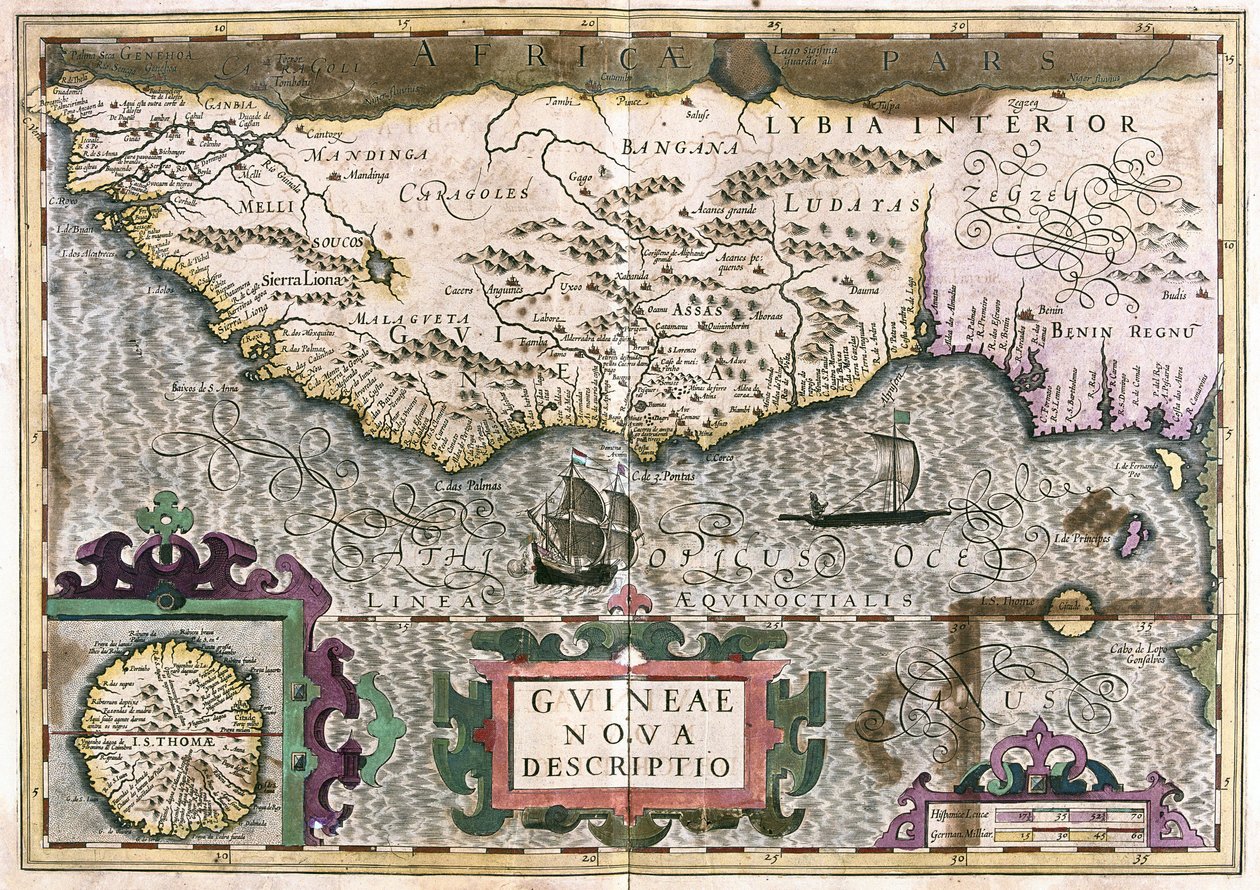Guinea, Libië - Afrika (gravure) door Gerardus Mercator
