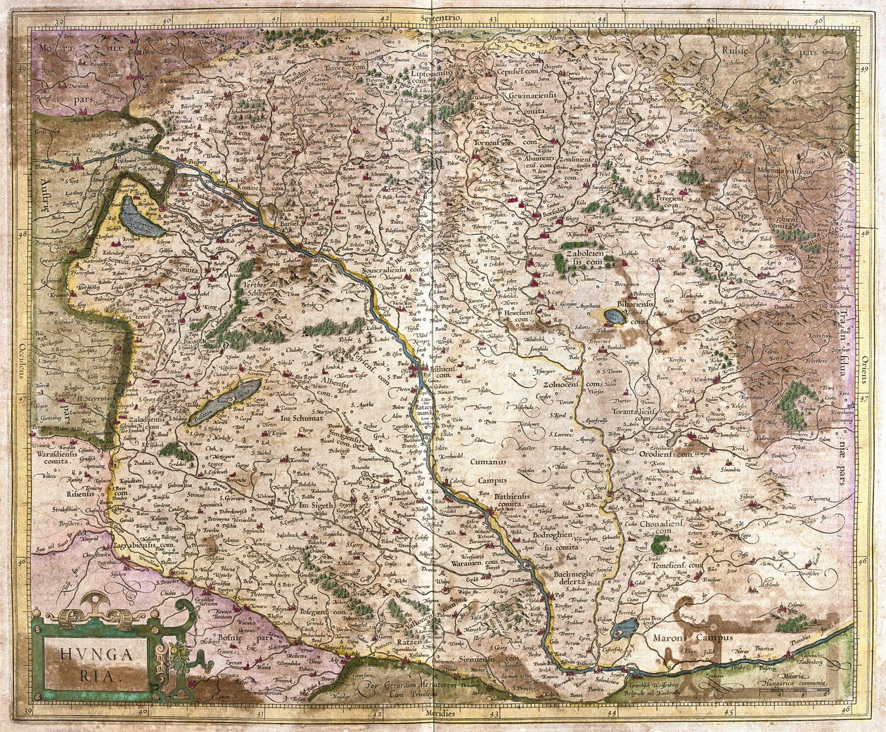 Hongarije (gravure) door Gerardus Mercator