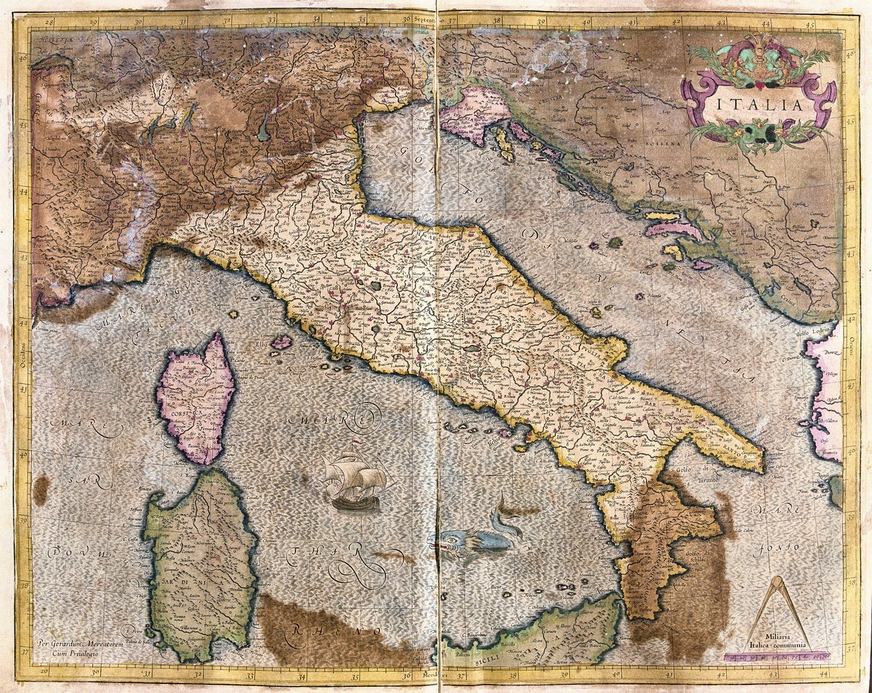 Italië (gravure) door Gerardus Mercator