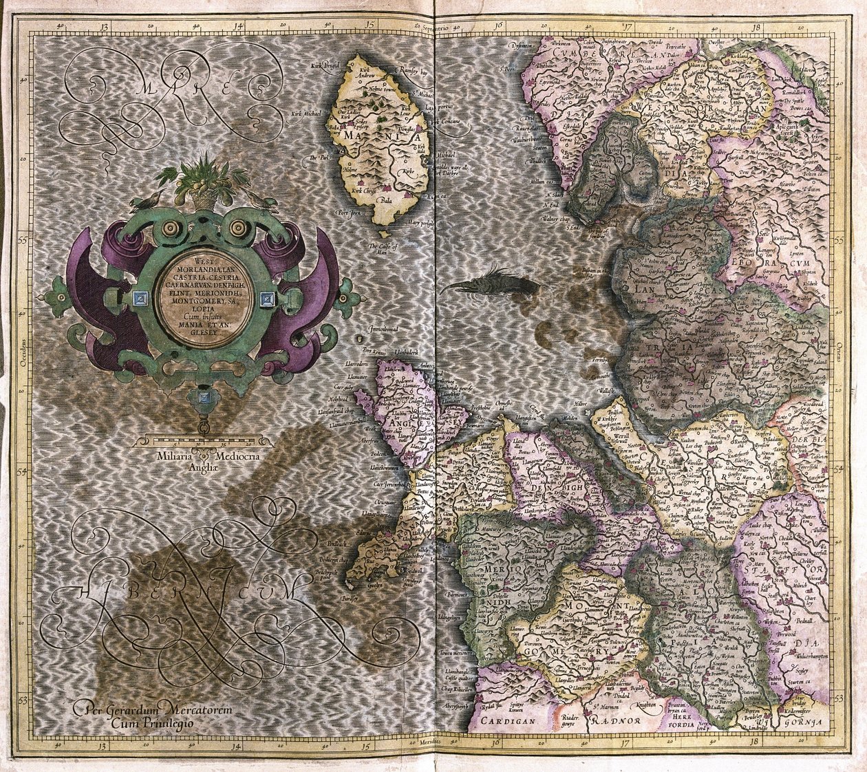Noordwest-Engeland (gravure) door Gerardus Mercator