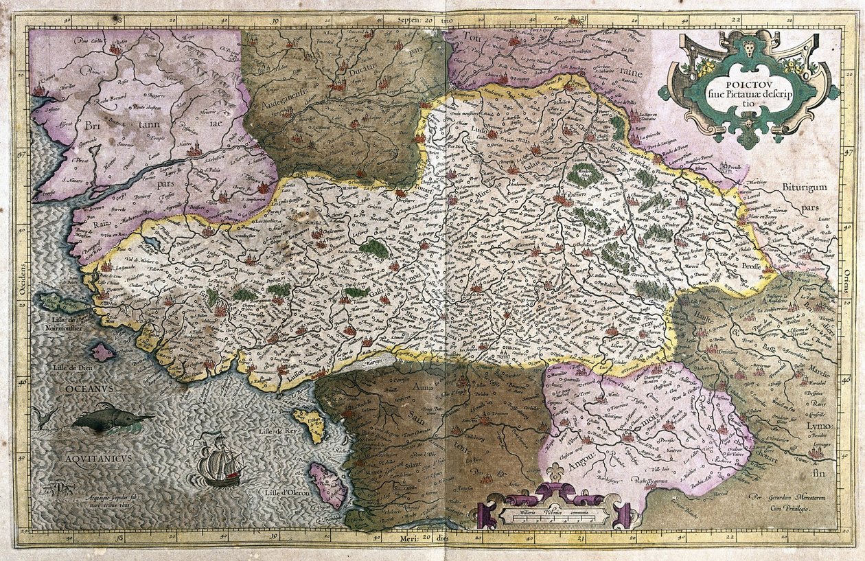 Poitou, Frankrijk (gravure) door Gerardus Mercator