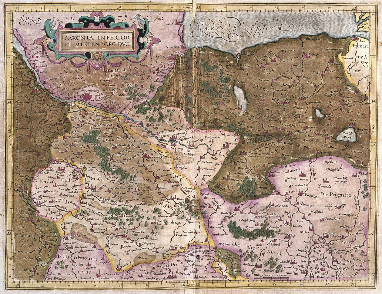 Saksen en Mecklenburg, Duitsland (gravure) door Gerardus Mercator