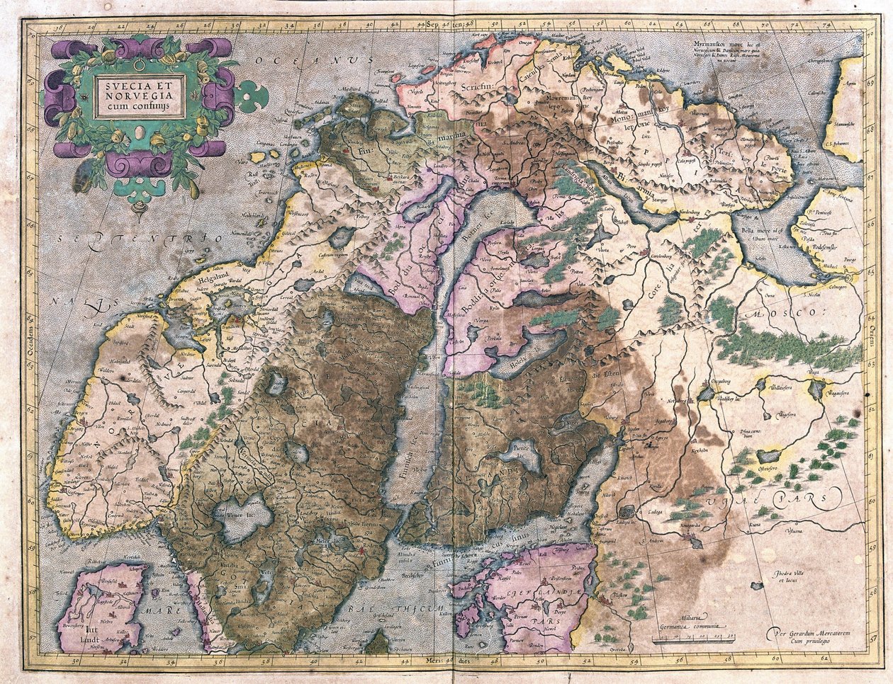 Zweden en Noorwegen (gravure) door Gerardus Mercator