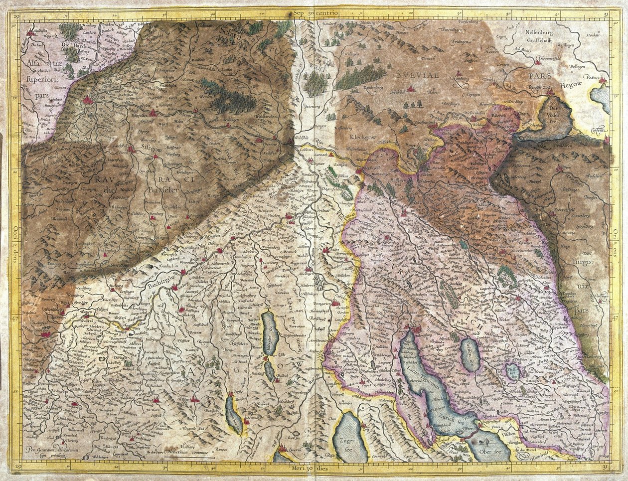 Zwitserland (gravure) door Gerardus Mercator