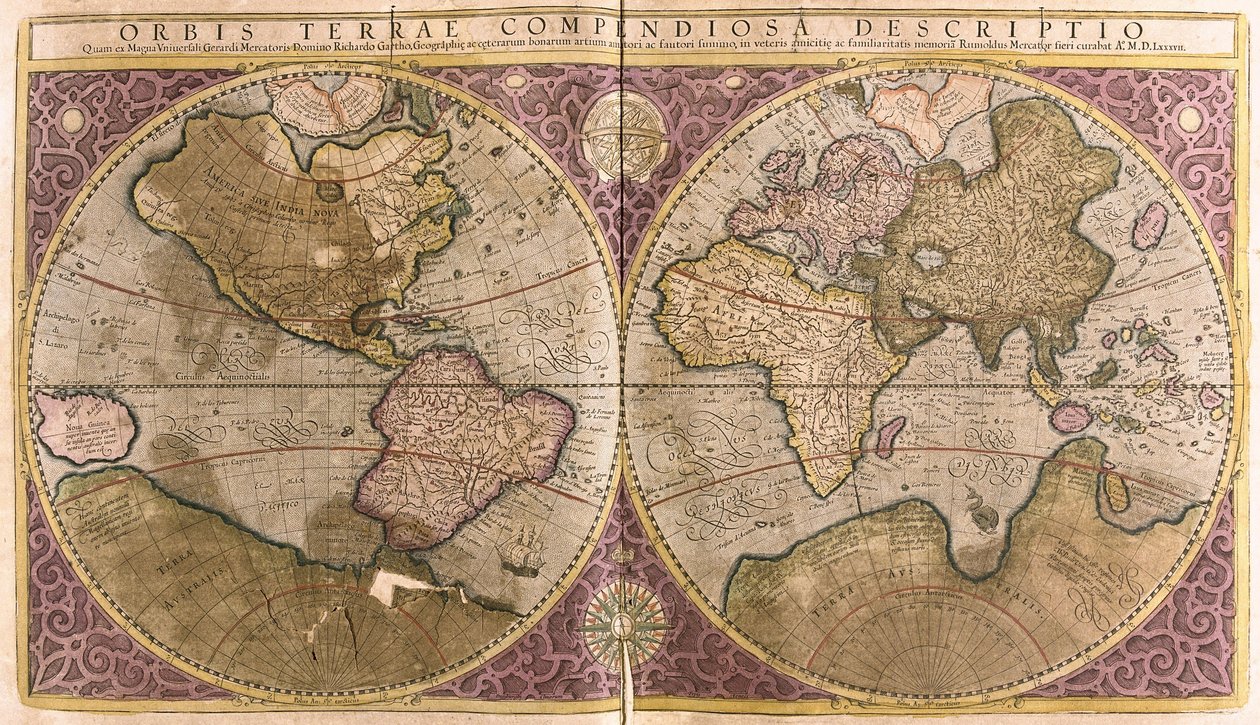 De wereldbol (gravure) door Gerardus Mercator