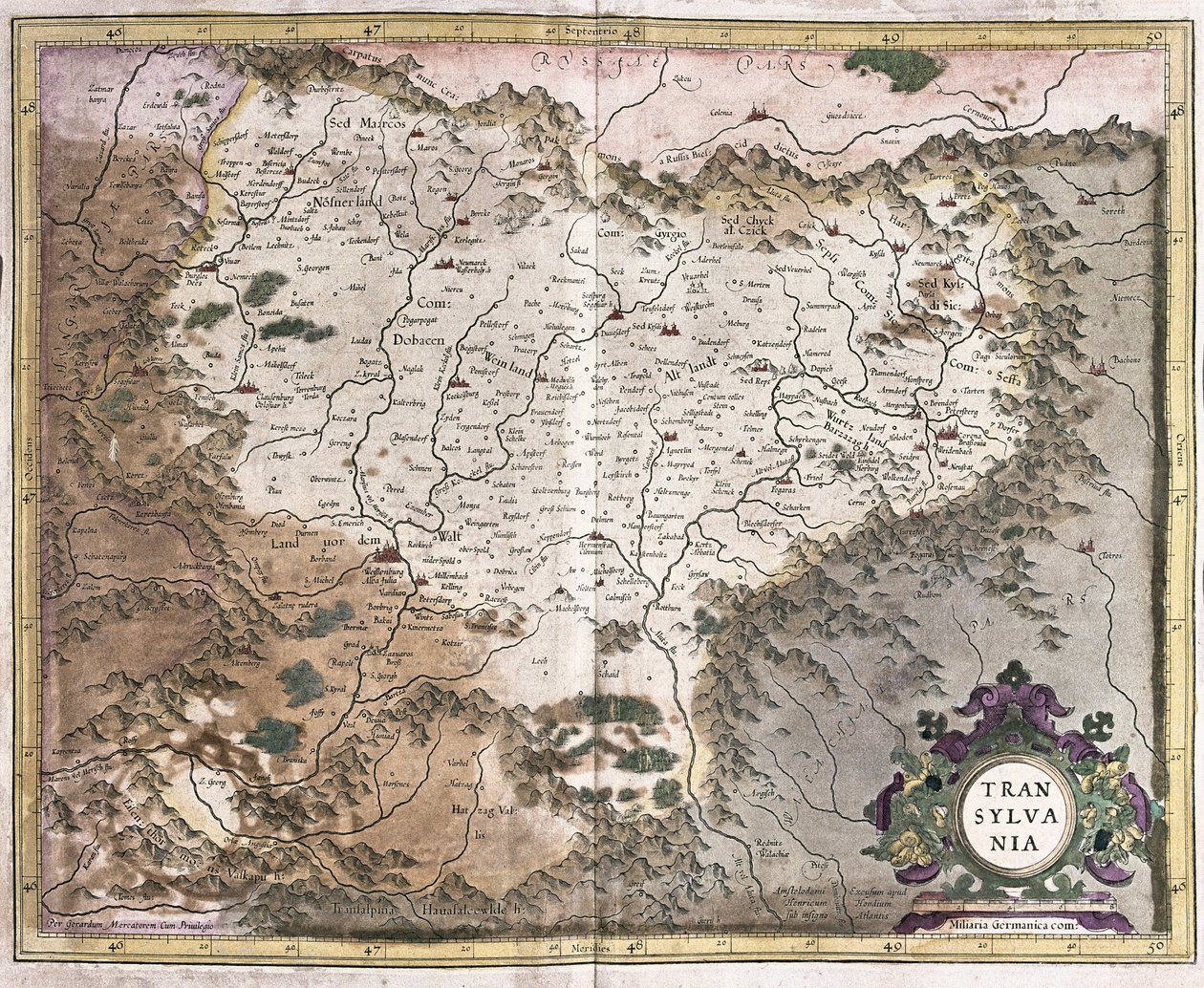 Transsylvanië, Roemenië (gravure) door Gerardus Mercator