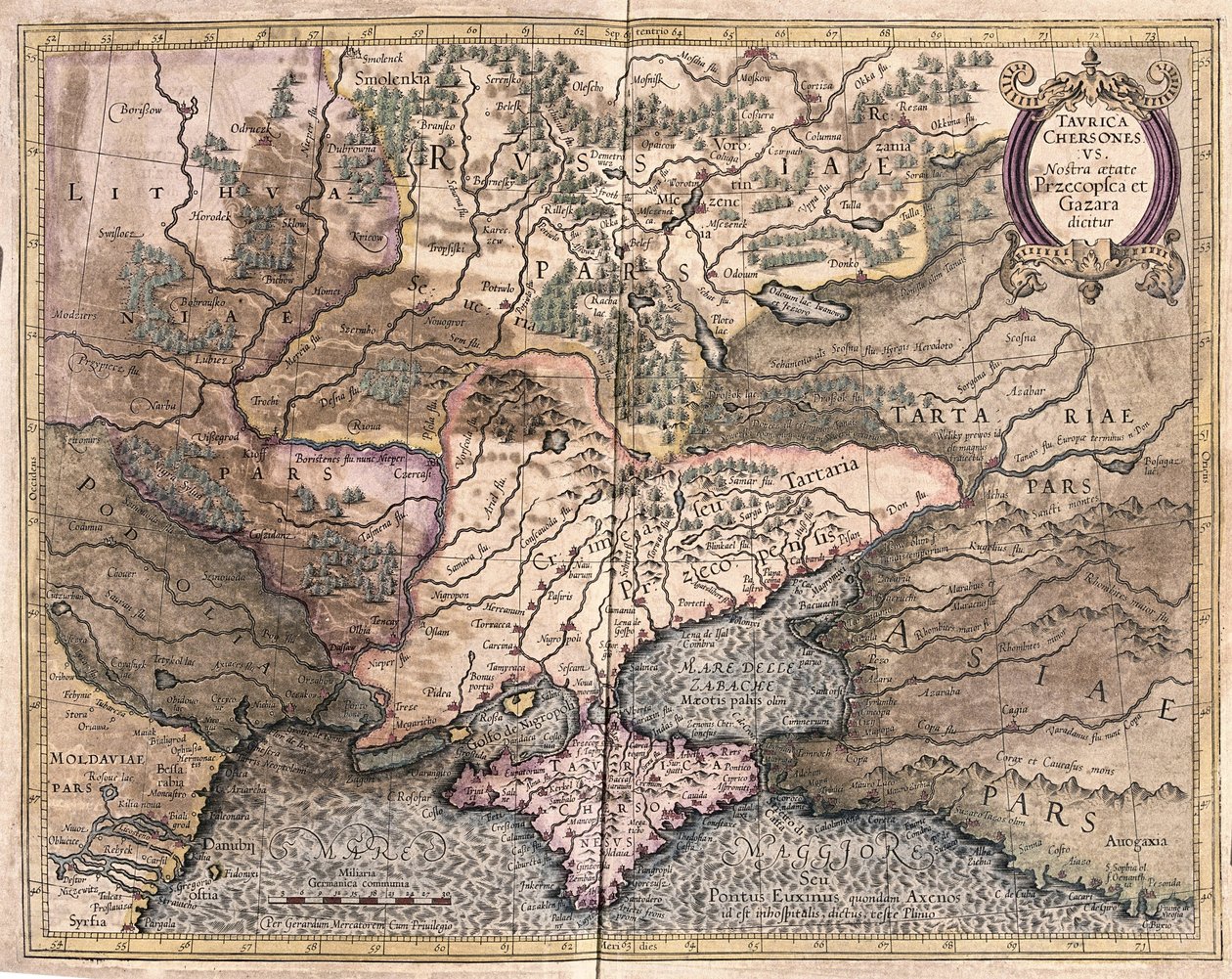 Oekraïne en de Krim (gravure) door Gerardus Mercator