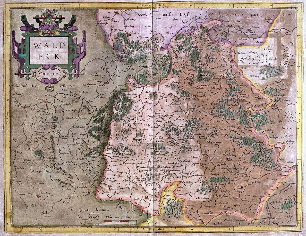 Waldeck (Hessen), Duitsland (gravure) door Gerardus Mercator
