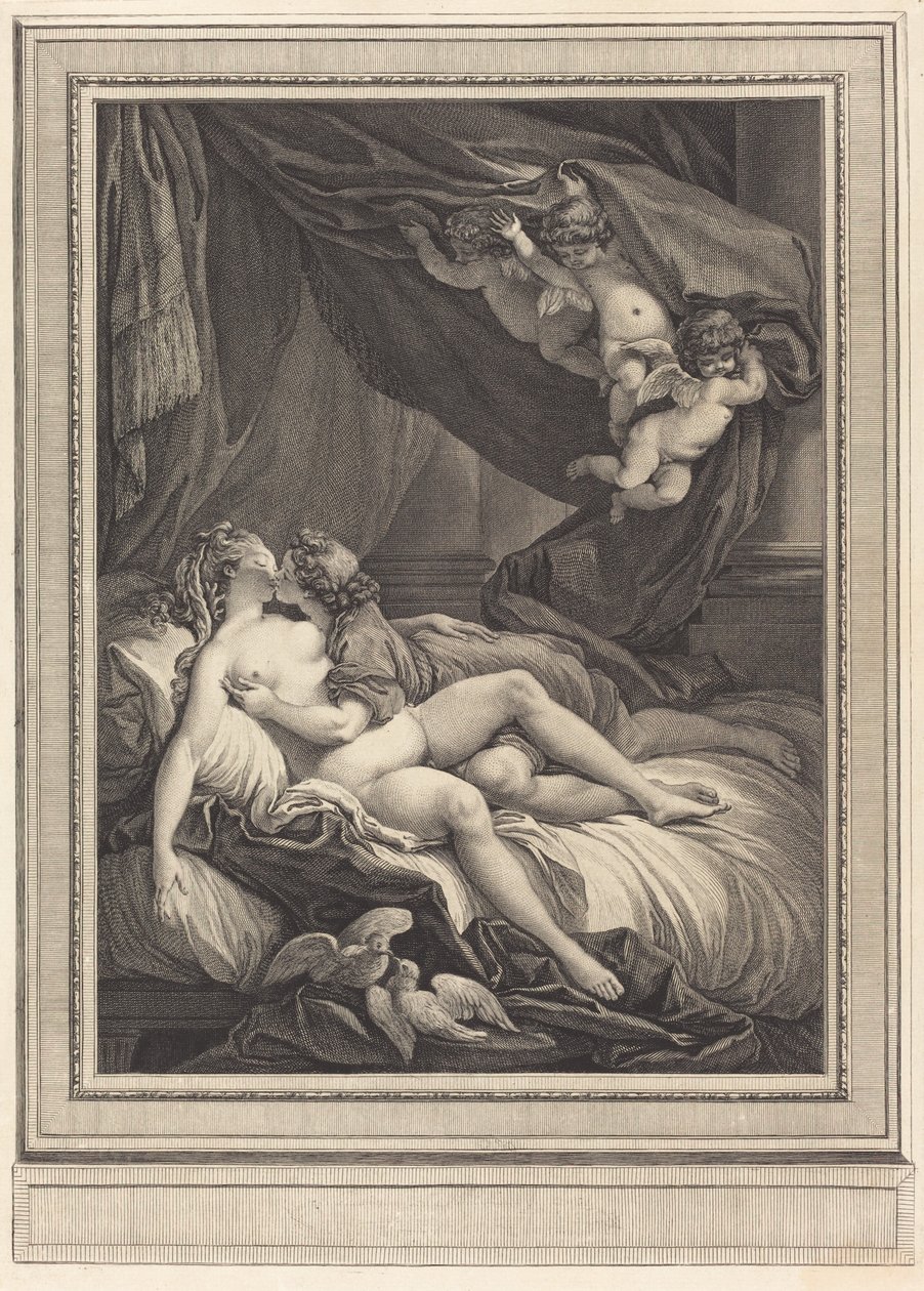 Venus en Adonis door Geraud Vidal after Charles Monnet