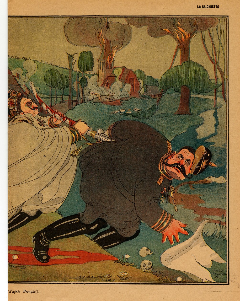 La Baionnette, Satirisch in kleuren door Gerda Marie Frederike Wegener