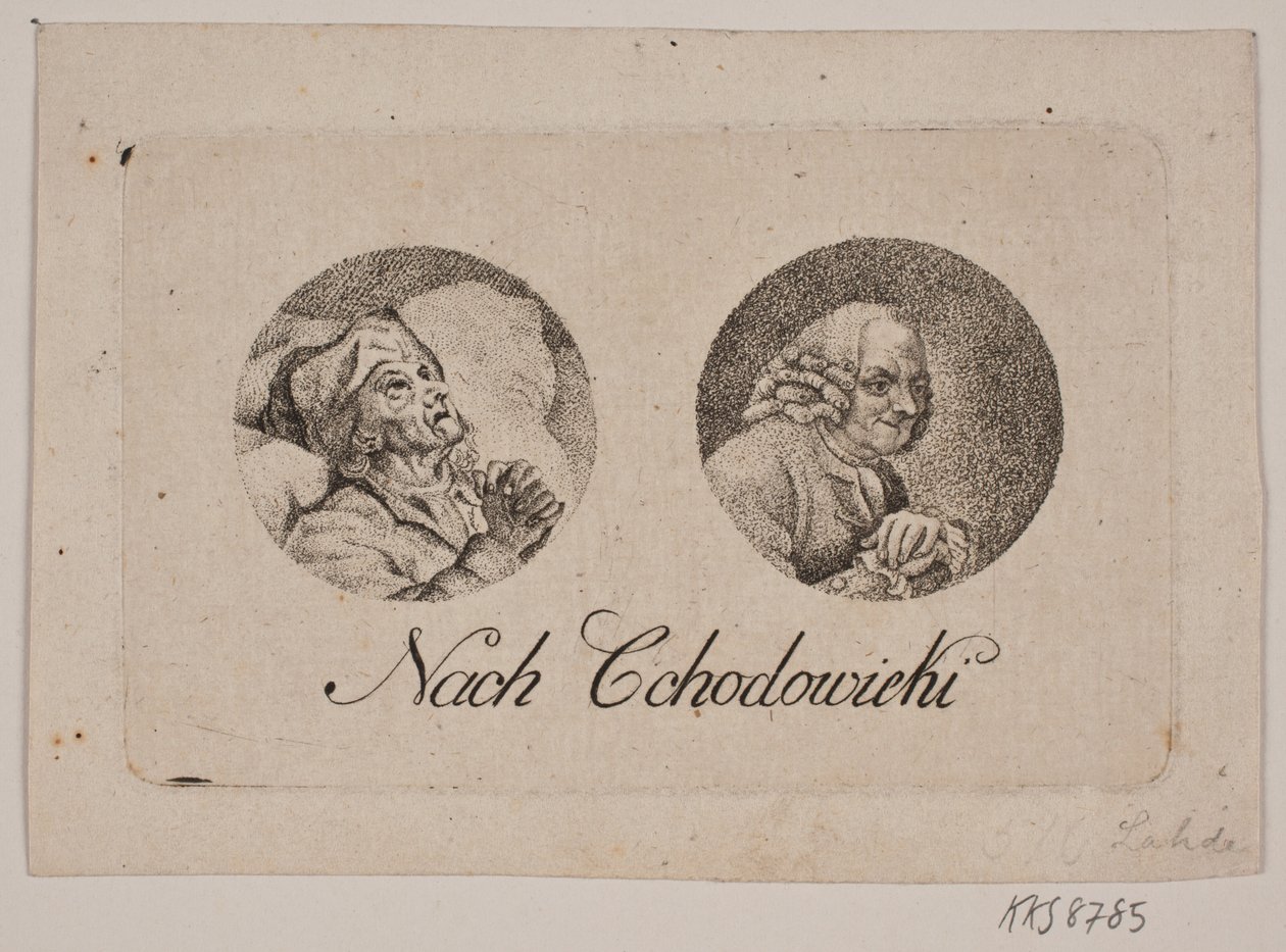 Blad met twee ronde portretten door Gerhard Ludvig Lahde