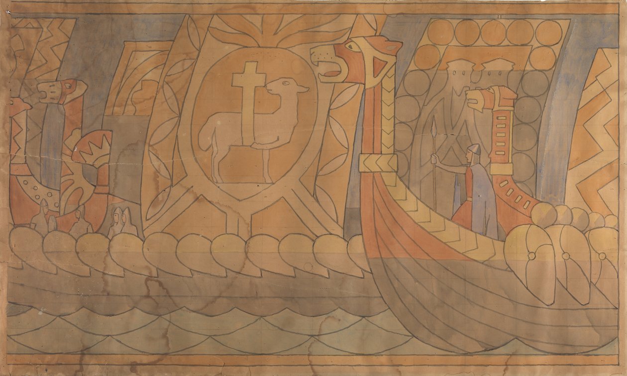 Folklore tekening, 1895-1898 door Gerhard Munthe