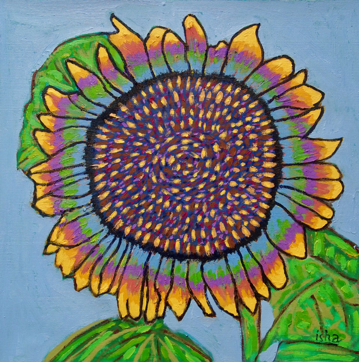 Vrolijke zonnebloem II, 2024 (olieverf op doek) door Gerhardt Isringhaus