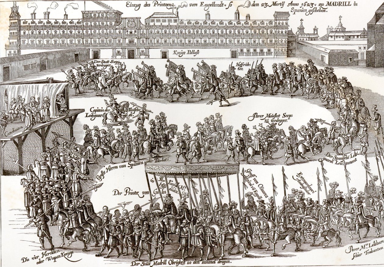 Intocht van Prins Karel I in Madrid, 1623 door German School