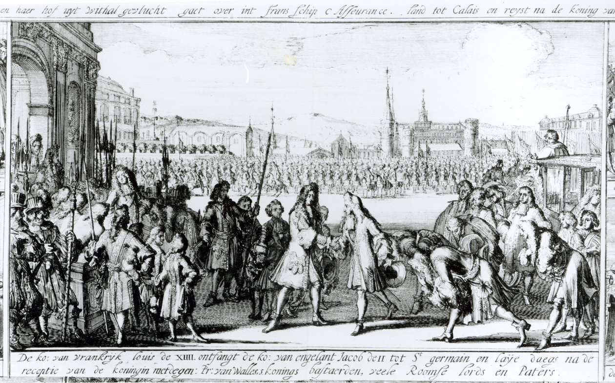 Koning Lodewijk XIV (1638-1715) Ontvangt Jacobus II (1633-1701) in Saint-Germain en-Laye door German School