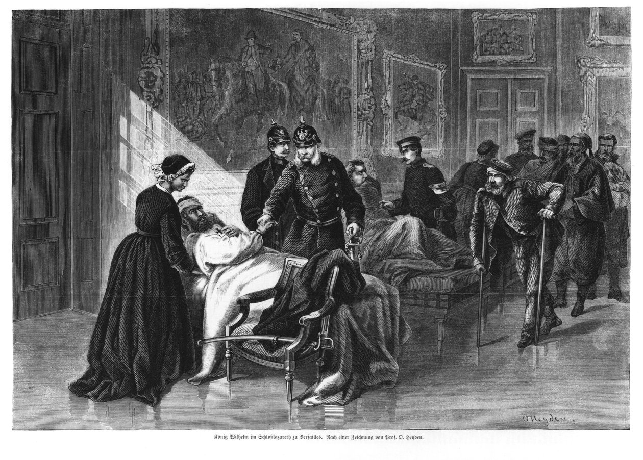 Koning Wilhelm I (1797-1888) bezoekt het ziekenhuis in Chateau de Versailles, illustratie uit 