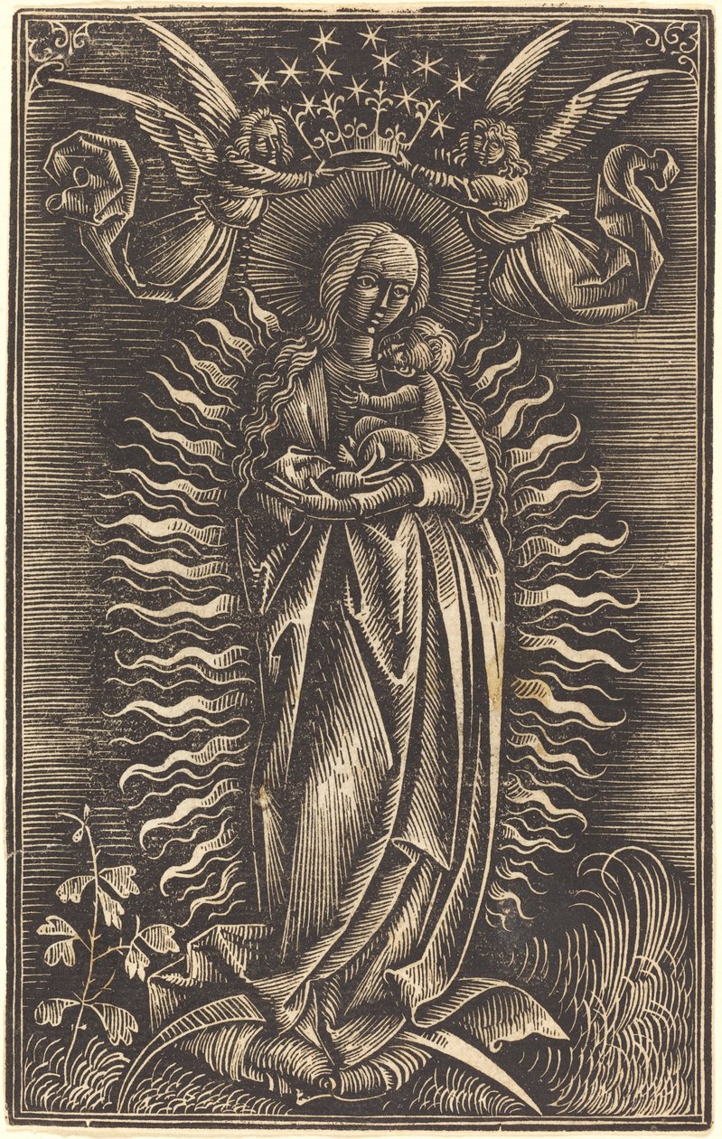 De Maagd gekroond door twee engelen door German 15th Century