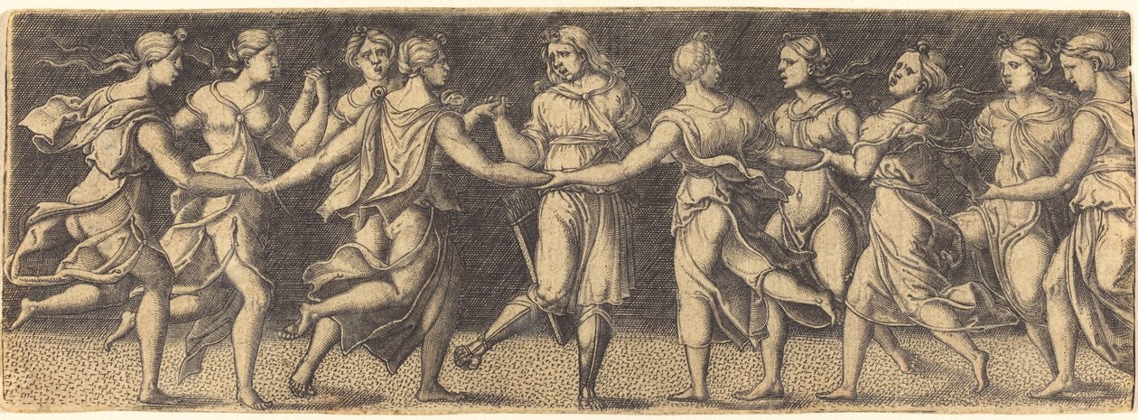 Apollo Danst met de Negen Muzen door German 16th Century