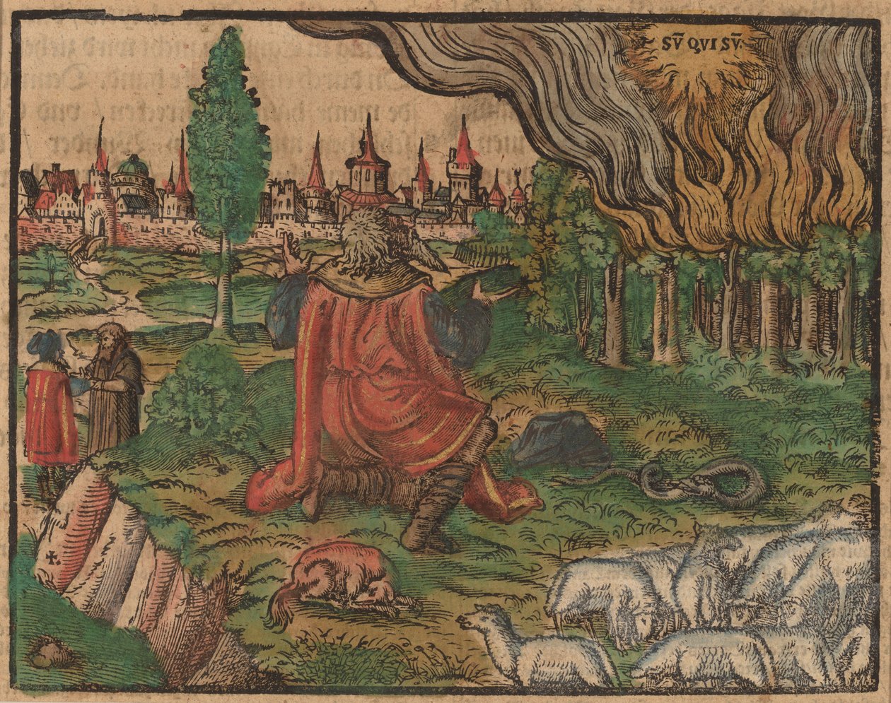 Mozes en de Brandende Braamstruik door German 16th Century