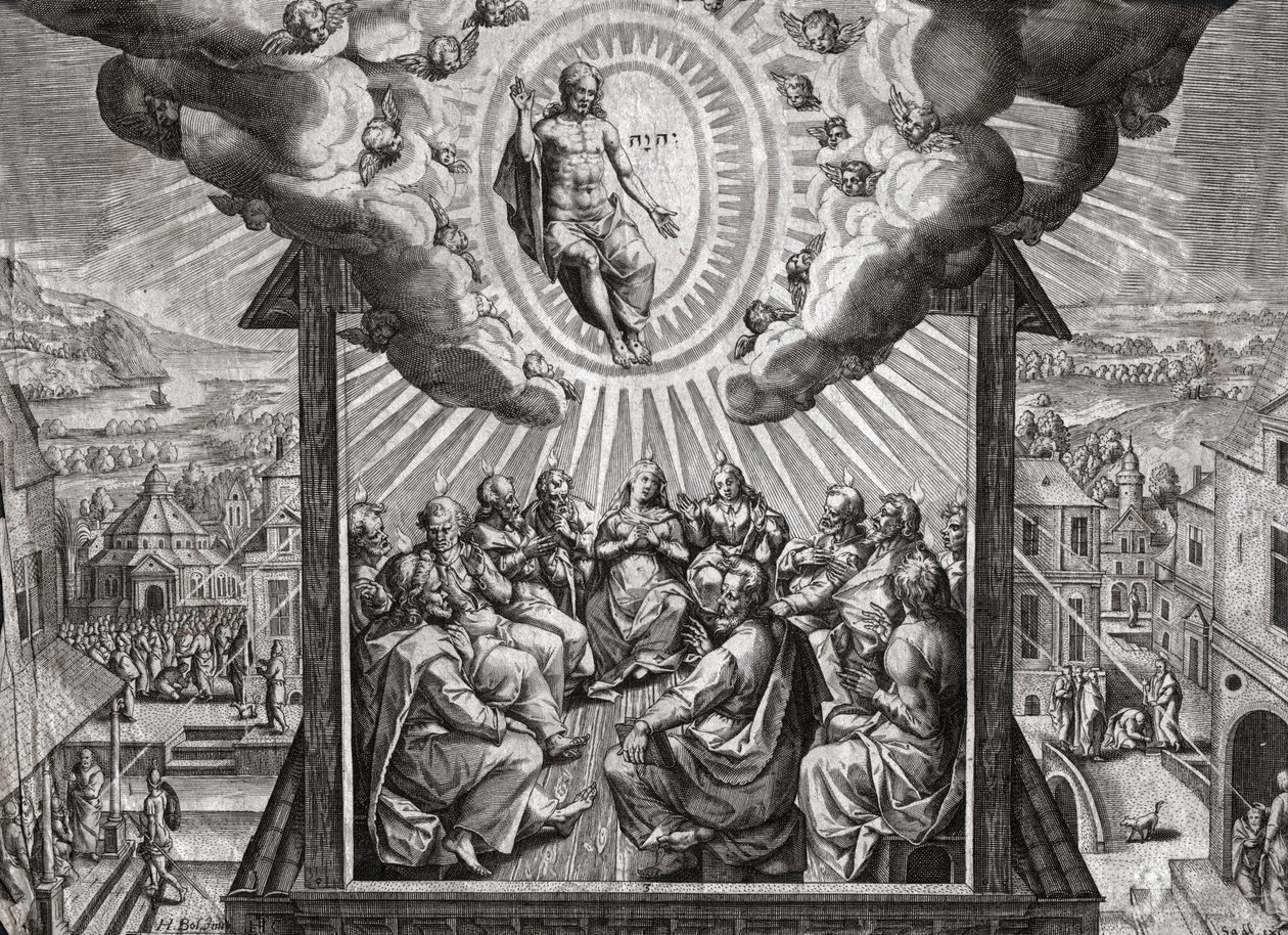 Jezus Christus en de apostelen (gravure) door German School