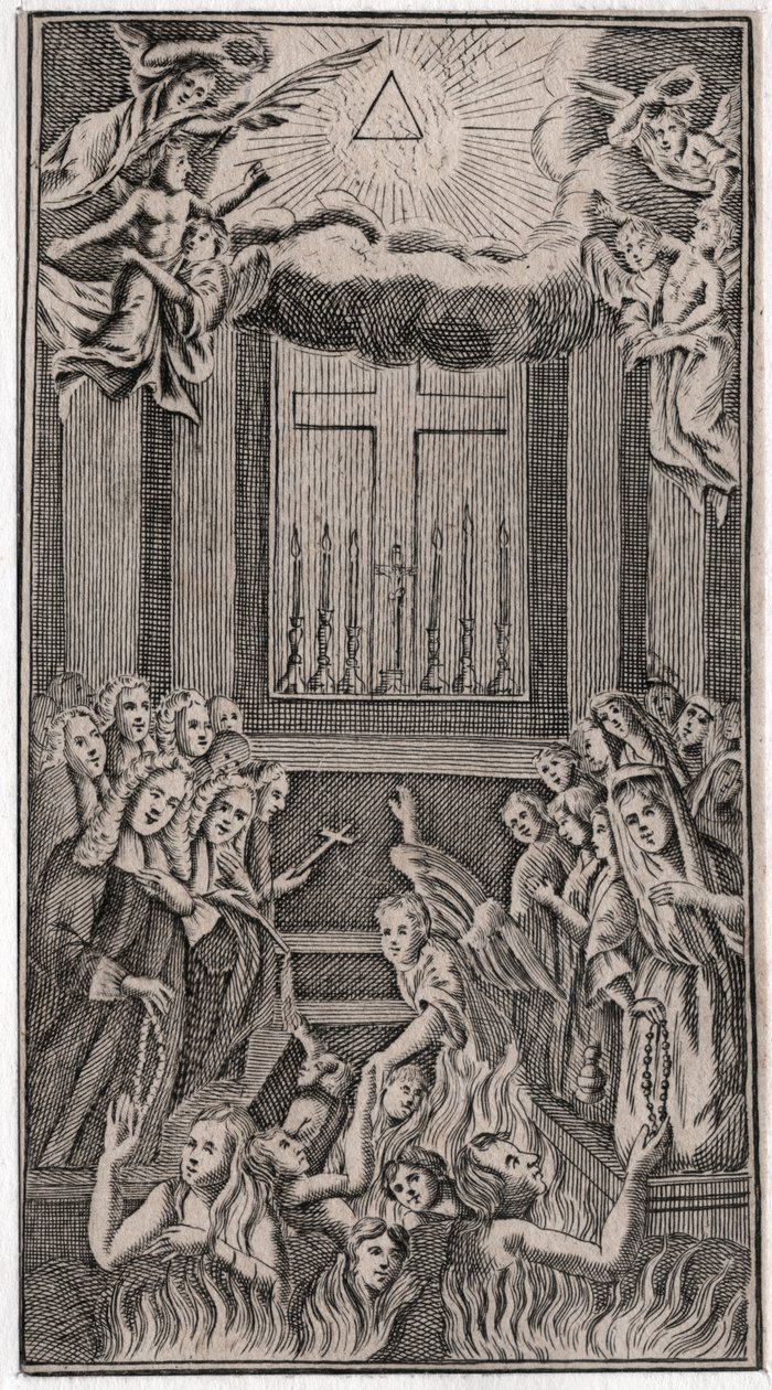 Mis in de tempel (gravure) door German School