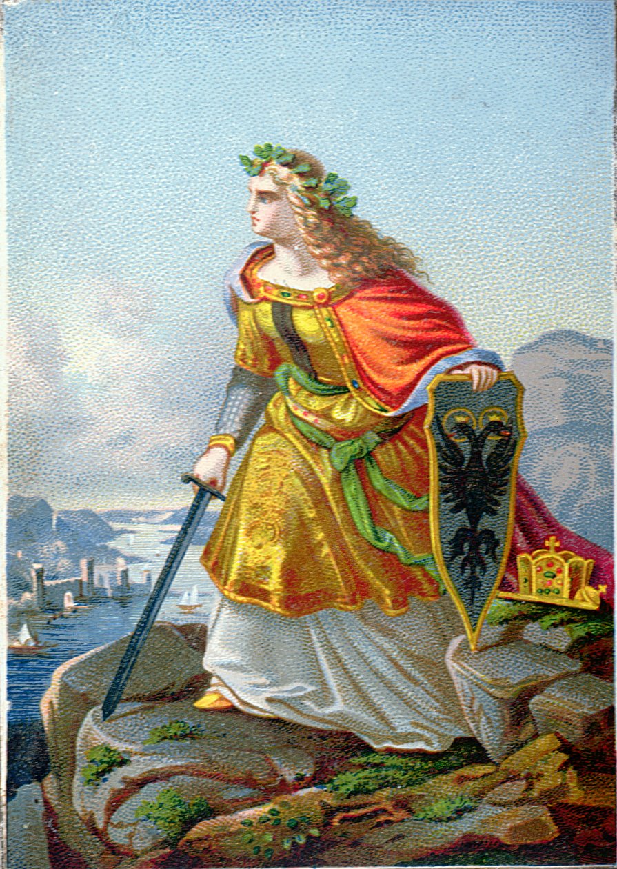 Ansichtkaart met Germania en de Rijn, c.1860 door German School