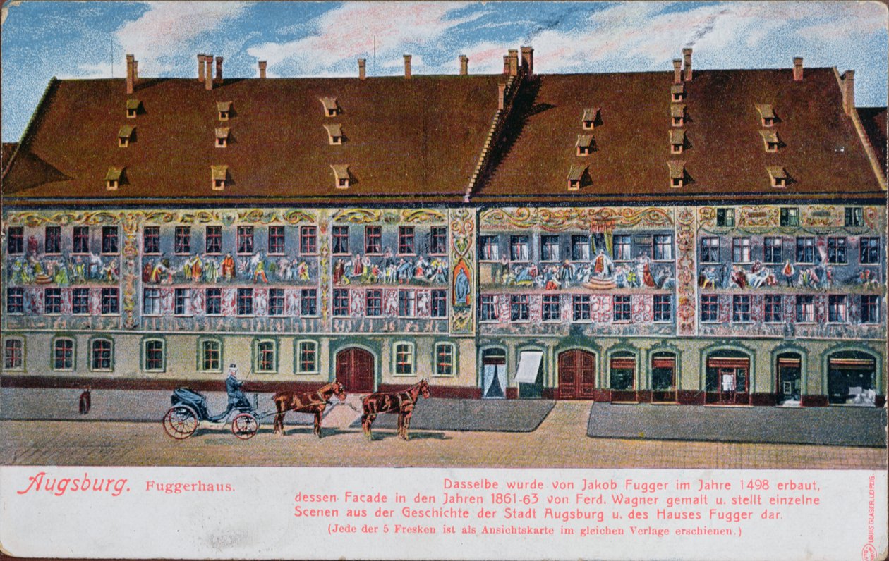 Ansichtkaart met de Fuggerhaus, Augsburg door German School