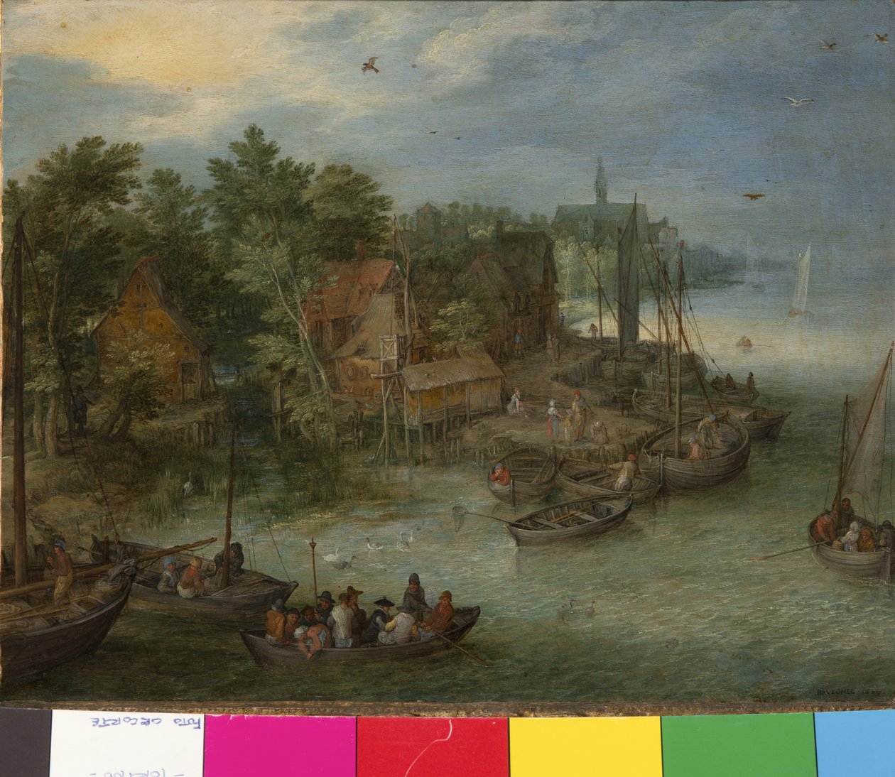 Rivierlandschap met aanlegplaats, 1603 door German School