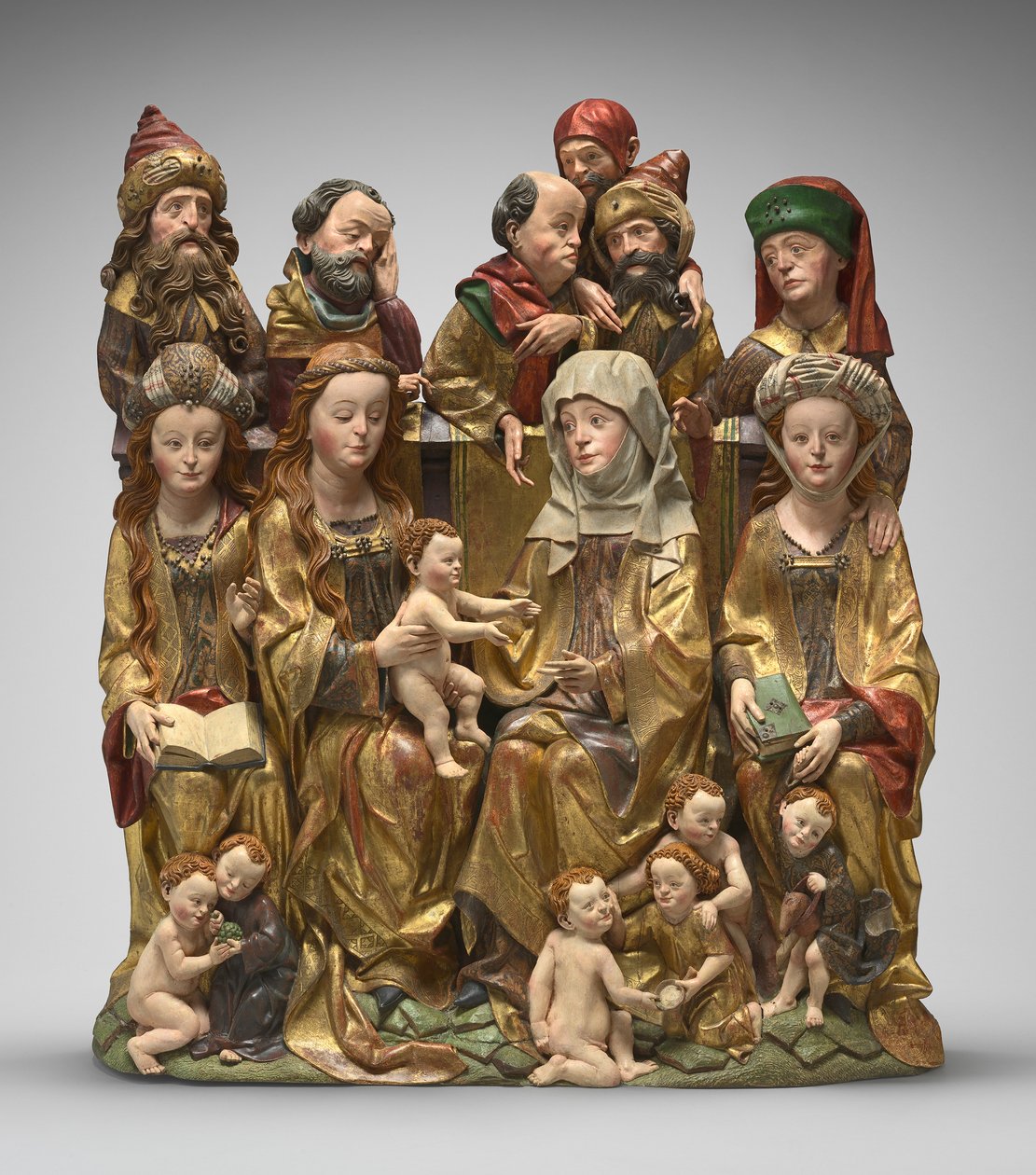 De Heilige Verwantschap, ca. 1480-1490 (gepolychromeerd hout) door German School